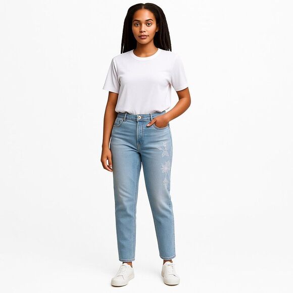 Joe's The Icon XS Mid Rise Skinny Crop Light Blue Jeans White Floral Embroidery - Picture 1 of 16